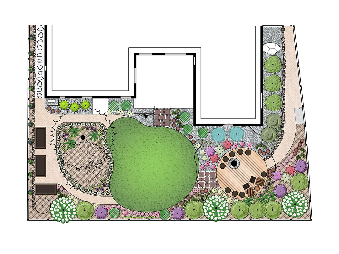 Mariposa Avenue  final landscape design with vegetable garden created by Helios Landscape Design in Boulder Colorado
