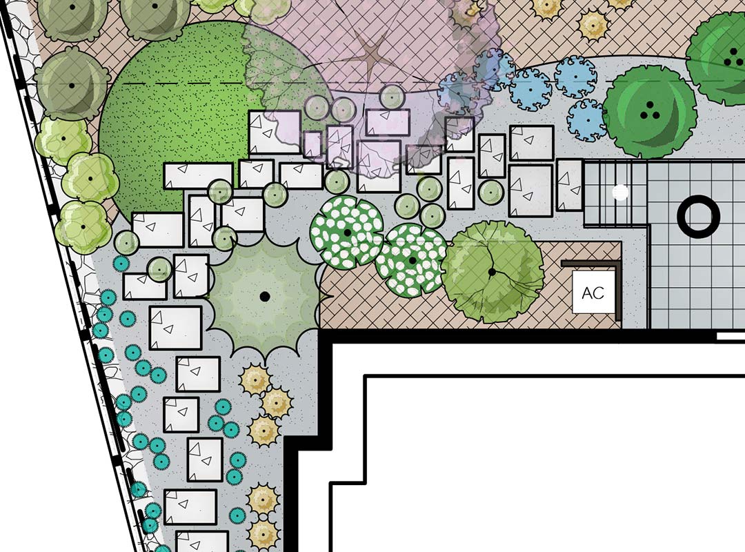 zoomed in view of the final landscape design how it works projects created by Helios Landscape Design